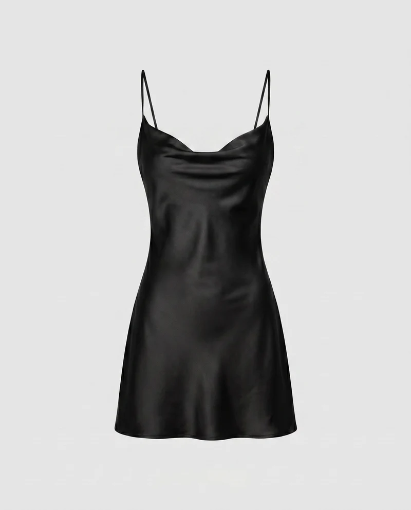 Damen Satin Minikleid mit verführerischem Ausschnitt und schwingendem Rock Drune