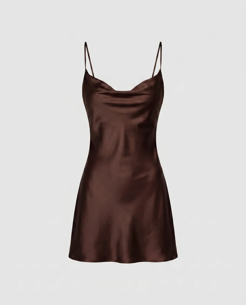 Damen Satin Minikleid mit verführerischem Ausschnitt und schwingendem Rock Drune