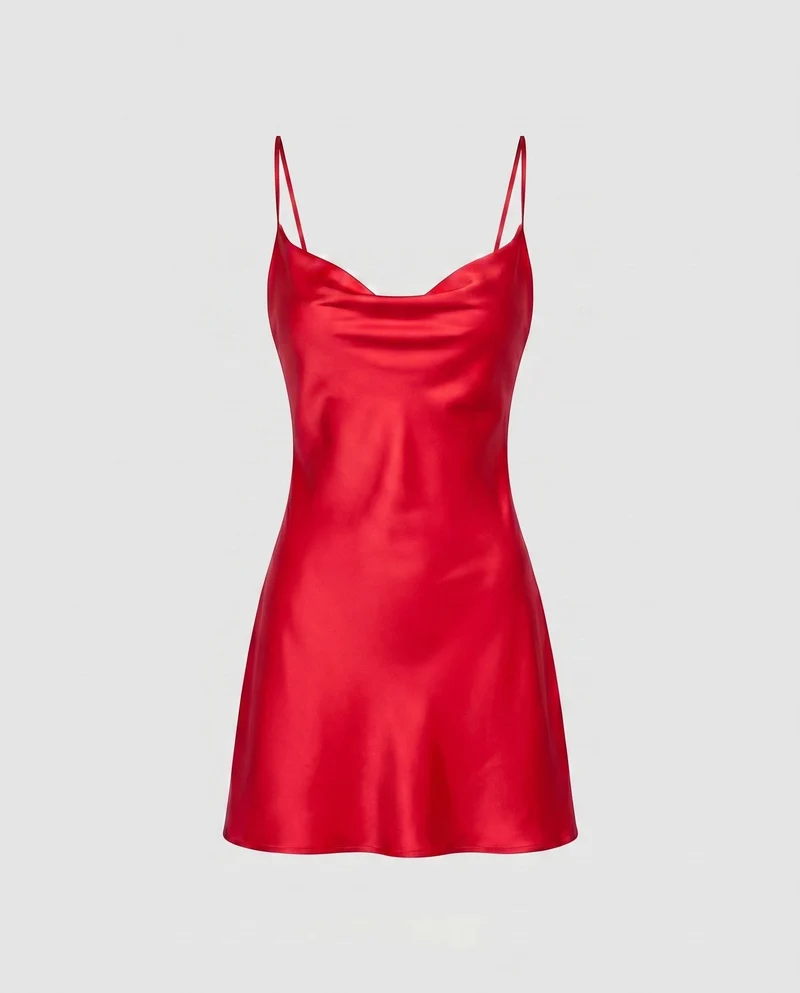 Damen Satin Minikleid mit verführerischem Ausschnitt und schwingendem Rock Drune