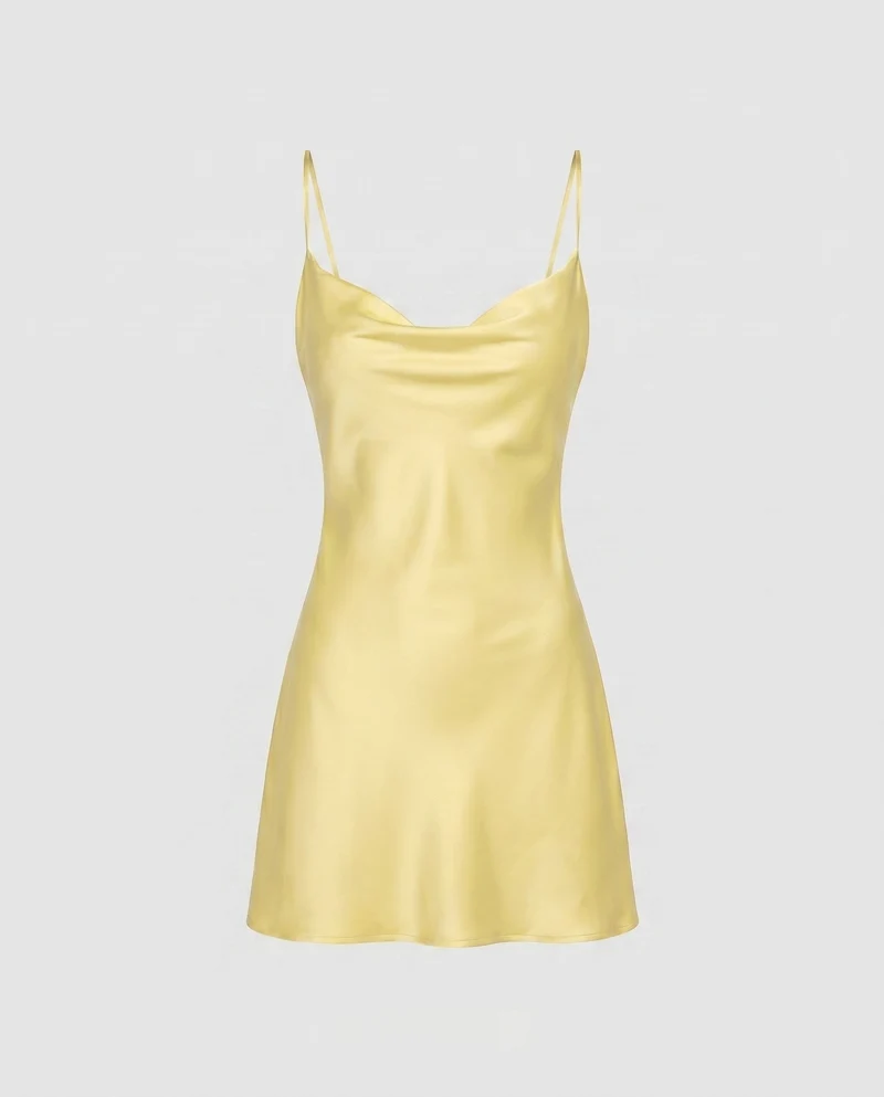 Damen Satin Minikleid mit verführerischem Ausschnitt und schwingendem Rock Drune