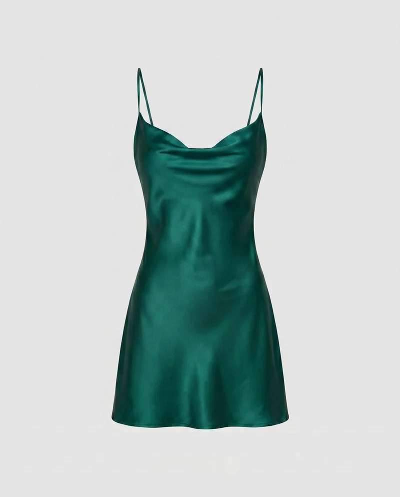 Damen Satin Minikleid mit verführerischem Ausschnitt und schwingendem Rock Drune