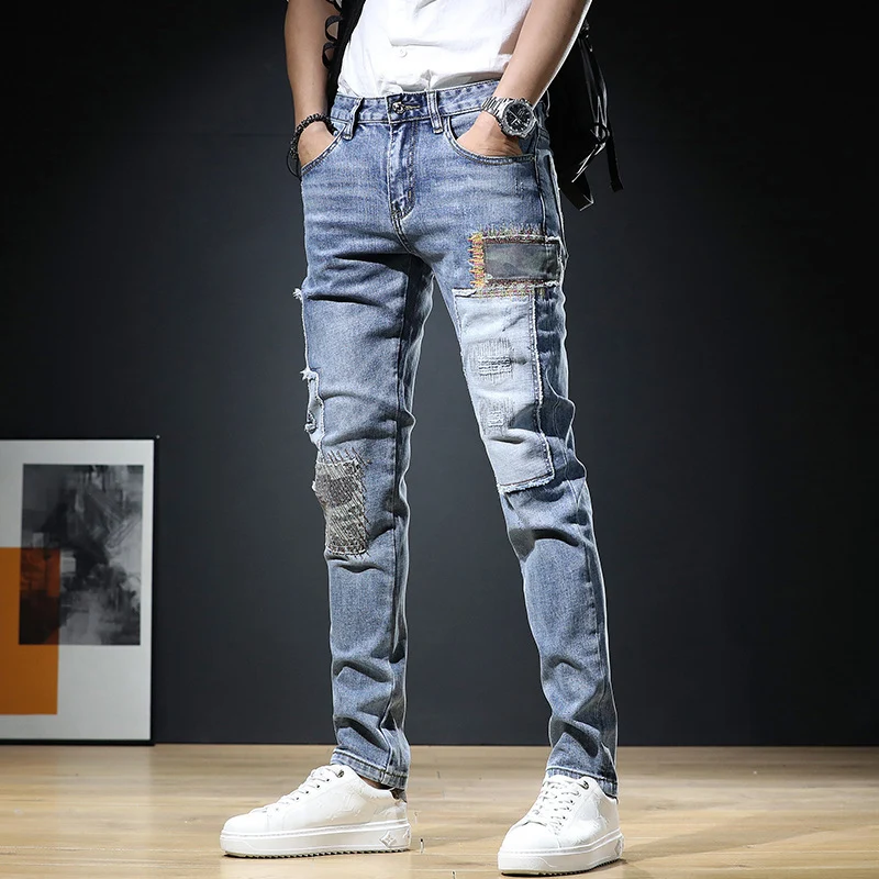 Herren Modische Ripped Jeans mit kreativen Patches Drune 1788342369