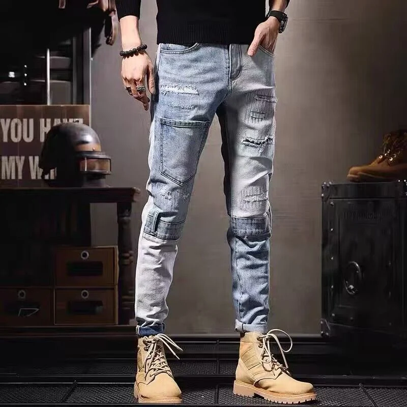 Herren Modische Ripped Jeans mit kreativen Patches Drune 1788342369