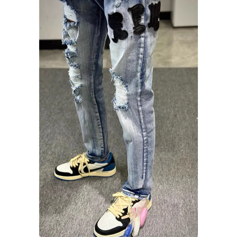 Herren Modische Ripped Jeans mit kreativen Applikationen Drune 1788342069