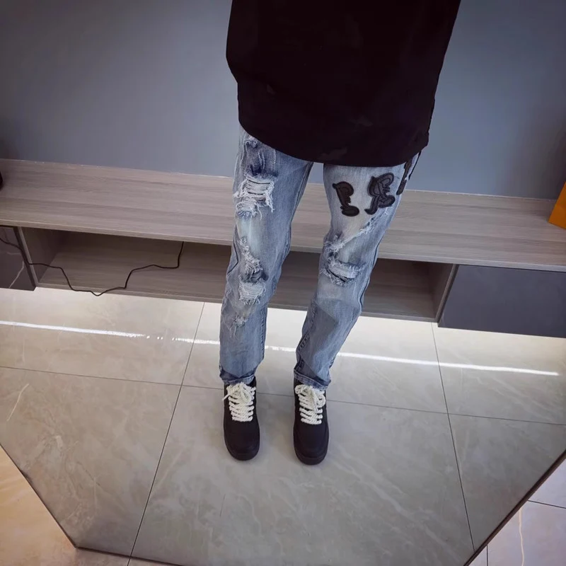 Herren Modische Ripped Jeans mit kreativen Applikationen Drune 1788342069