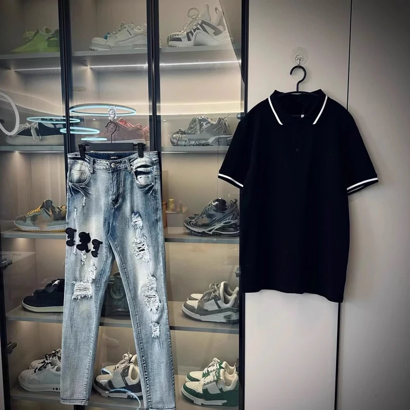 Herren Modische Ripped Denim Jeans mit kreativem Schnitt Drune