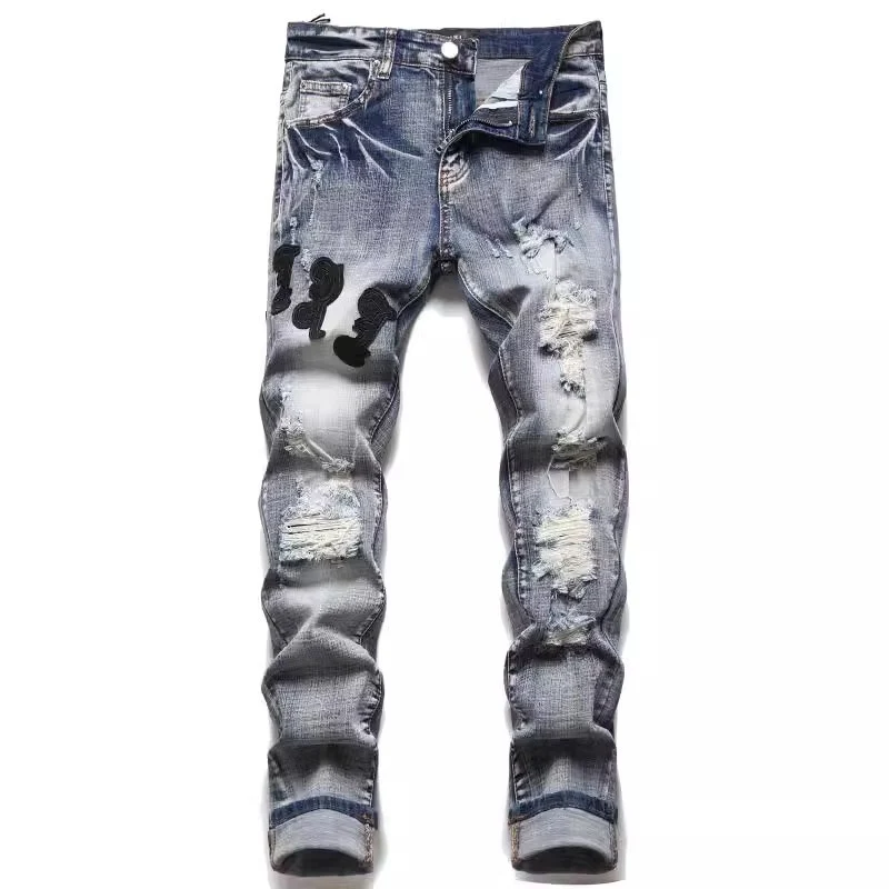Herren Modische Ripped Denim Jeans mit kreativem Schnitt Drune