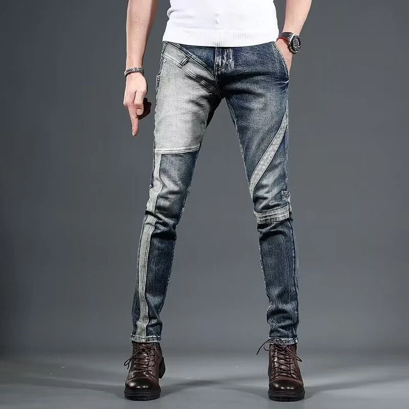 Herren Modische Ripped Denim Jeans mit einzigartigen Patches Drune
