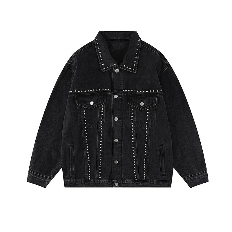 Herren Modische Jeansjacke mit Nieten Drune