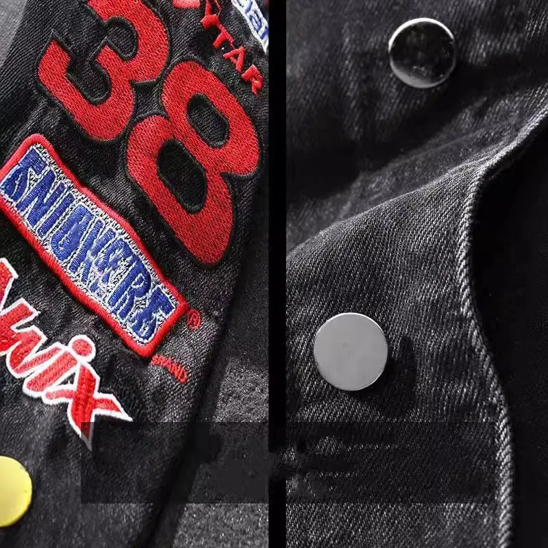 Herren Modische Jeansjacke mit kreativen Stickereien Drune