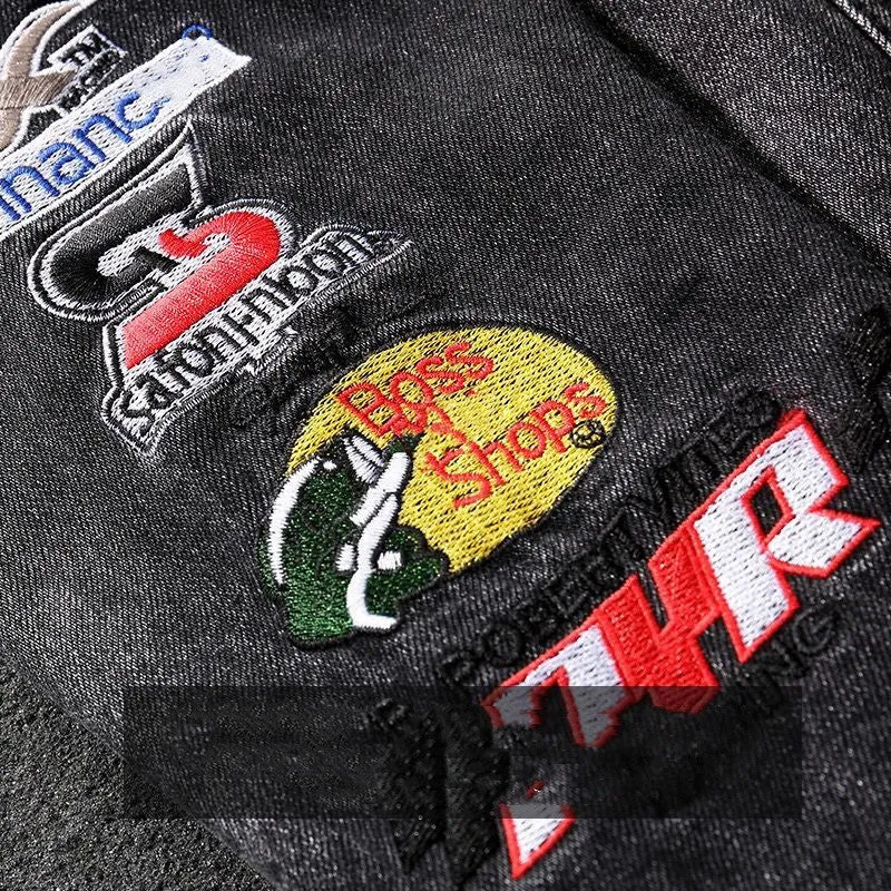 Herren Modische Jeansjacke mit kreativen Patches Drune