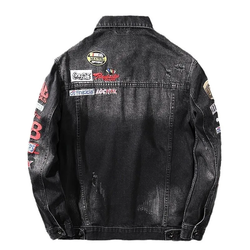 Herren Modische Jeansjacke mit kreativen Patches Drune