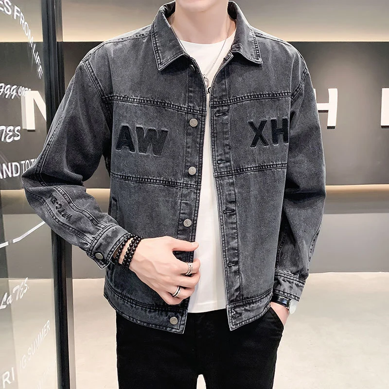 Herren Modische Jeansjacke mit kreativen Applikationen Drune