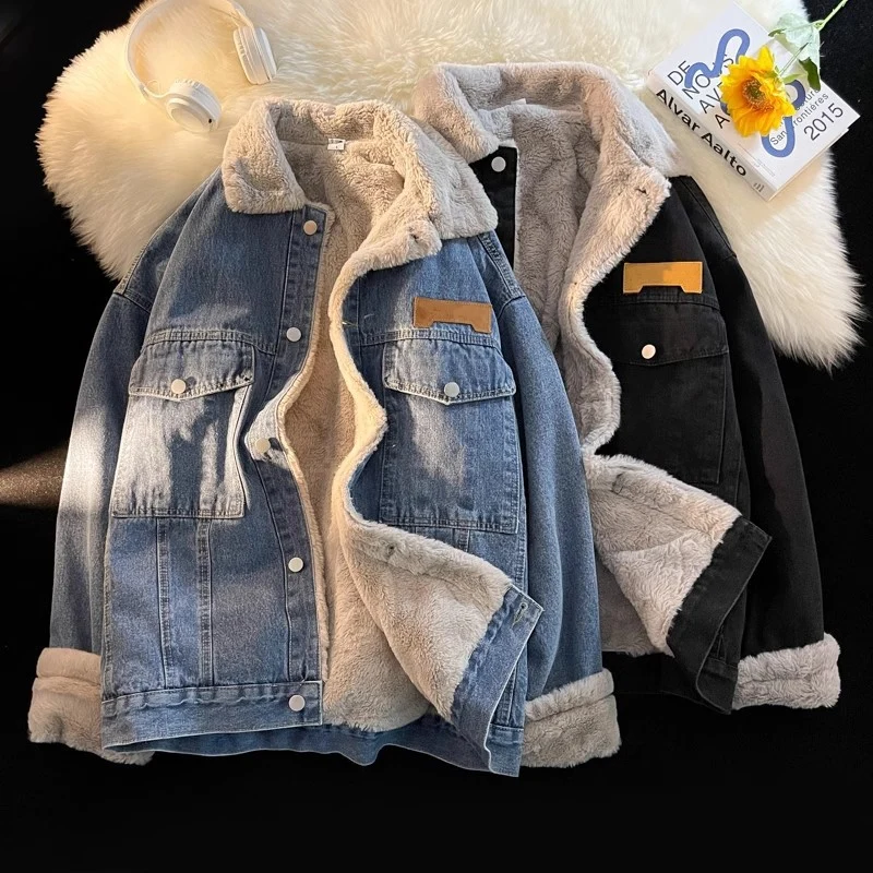 Herren Modische Jeansjacke mit Fleece-Futter Drune