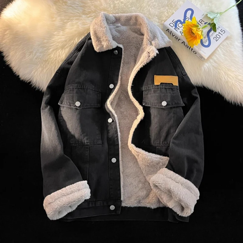 Herren Modische Jeansjacke mit Fleece-Futter Drune