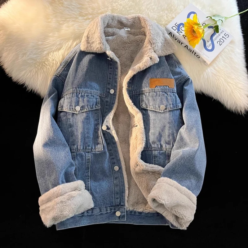 Herren Modische Jeansjacke mit Fleece-Futter Drune