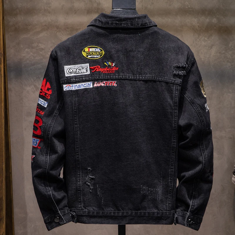 Herren Modische Denimjacke mit kreativen Patches Drune