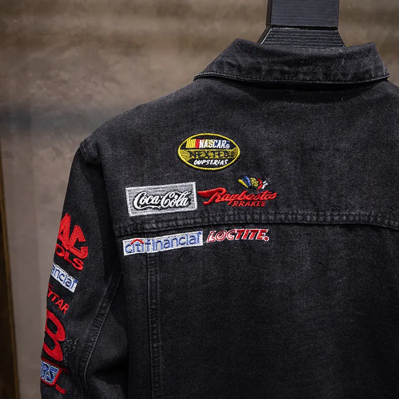 Herren Modische Denimjacke mit kreativen Patches Drune