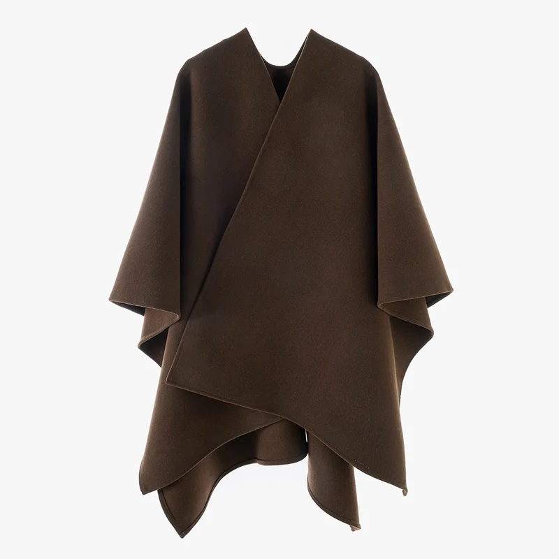 Damen Elegantes Wollmix-Cape mit asymmetrischem Saum und Wickel-Optik Drune
