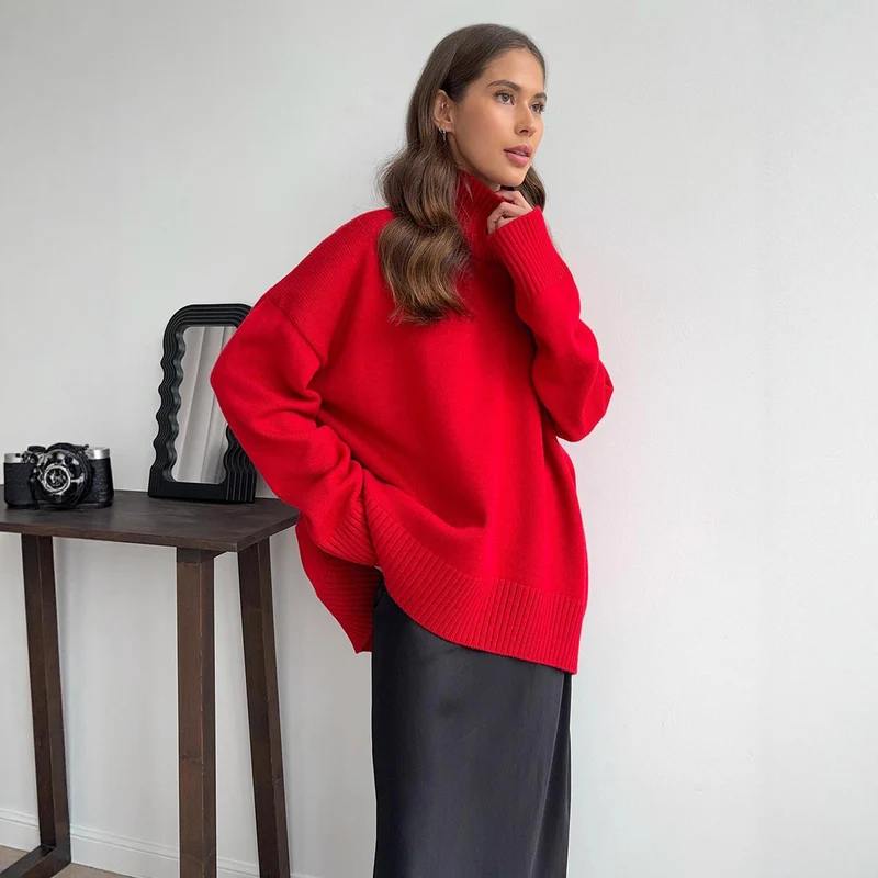 Damen Oversized Rollkragenpullover aus weicher Wollmischung Drune