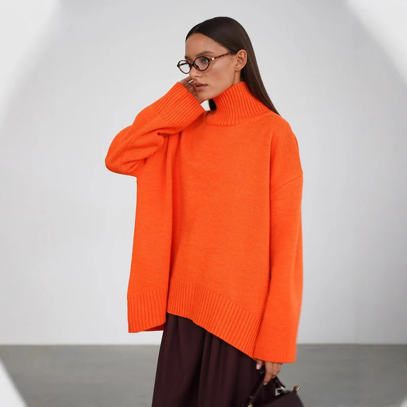 Damen Oversized Rollkragenpullover aus weicher Wollmischung Drune