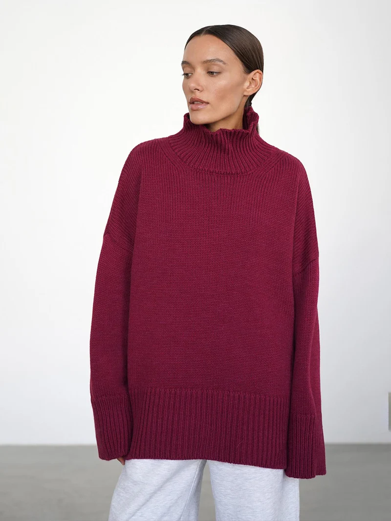 Damen Oversized Rollkragenpullover aus weicher Wollmischung Drune