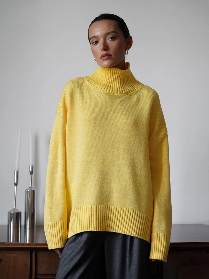 Damen Oversized Rollkragenpullover aus weicher Wollmischung Drune