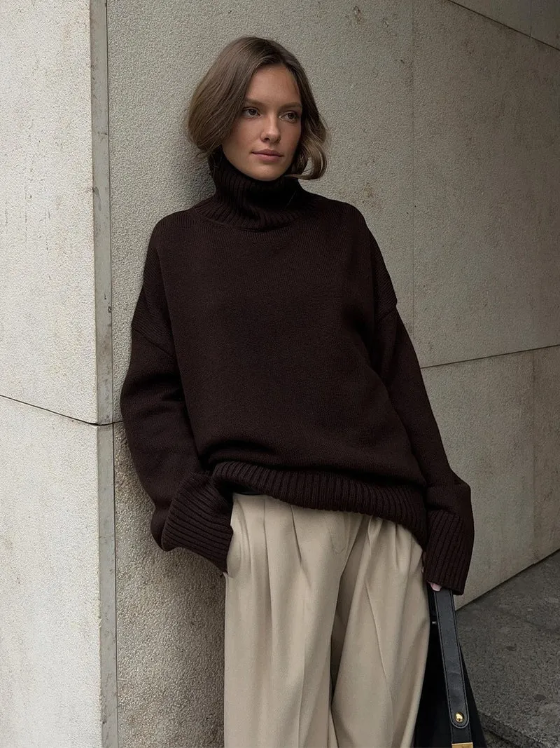 Damen Oversized Rollkragenpullover aus weicher Wollmischung Drune
