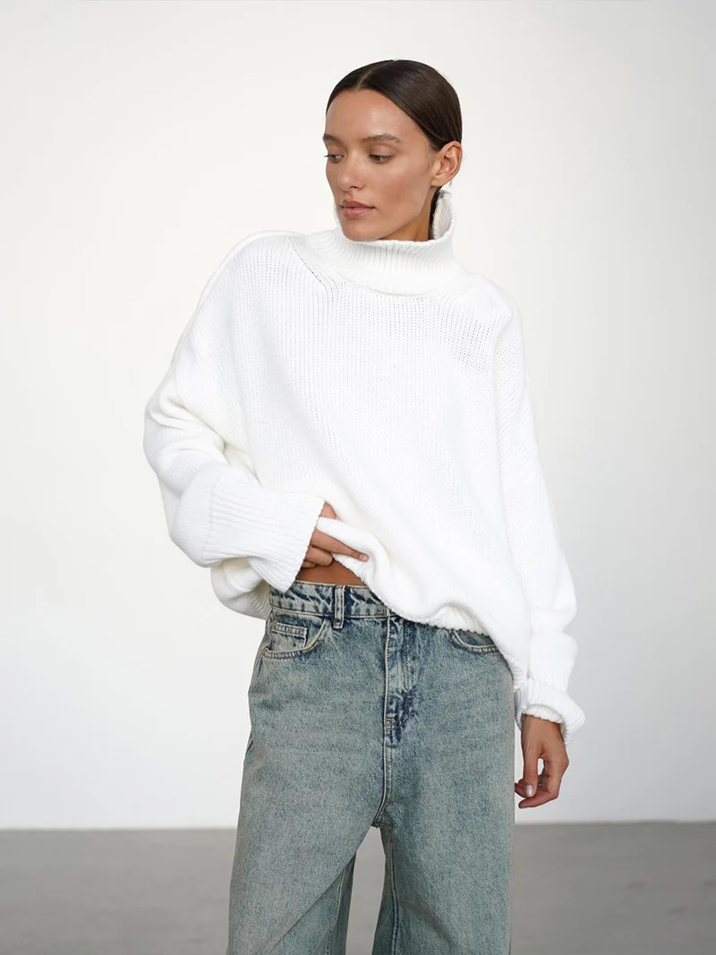 Damen Oversized Rollkragenpullover aus weicher Wollmischung Drune