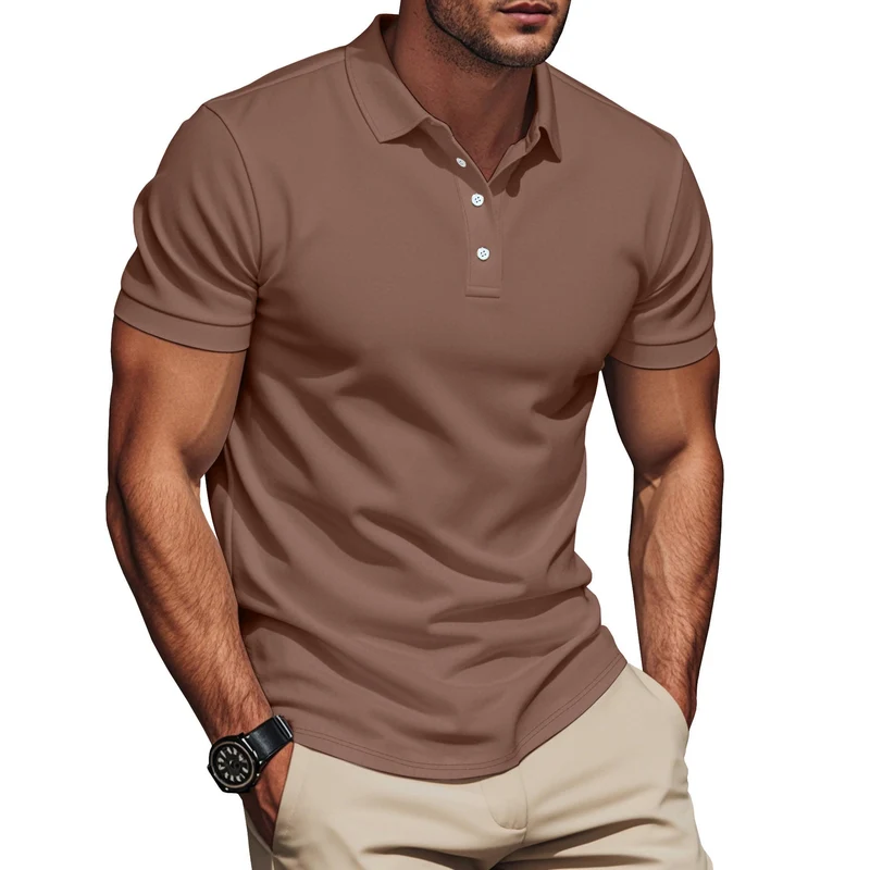 Herren nan Pima-Baumwoll-Polo mit Kentkragen, schmaler Silhouette und verstärkter Knopfleiste Drune