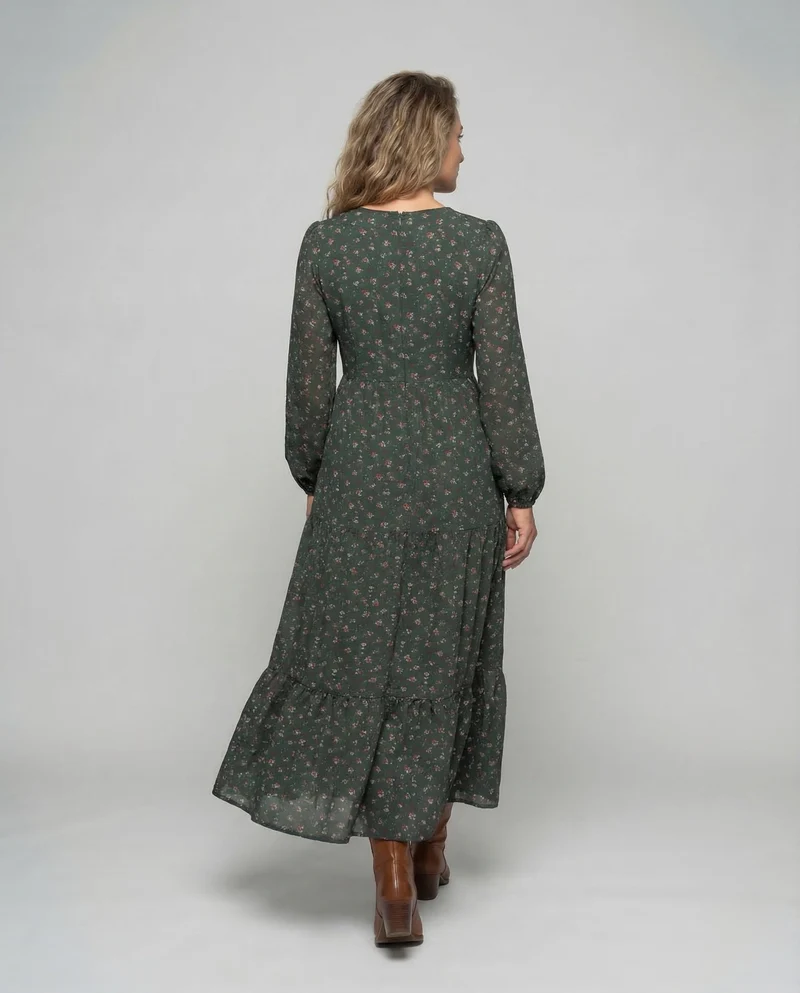 Damen Maxikleid Blumen Stufen