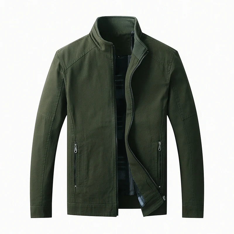 Herren Leichte Baumwoll‑Canvas Übergangsjacke mit Stehkragen und verdeckter Reißverschluss Drune