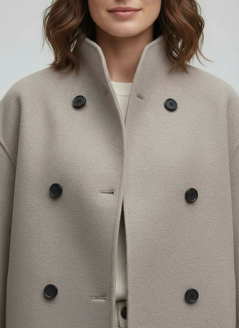 Drune | Damenjacke – Kurze Wolljacke in Beige mit Stehkragen & Knopfverschluss