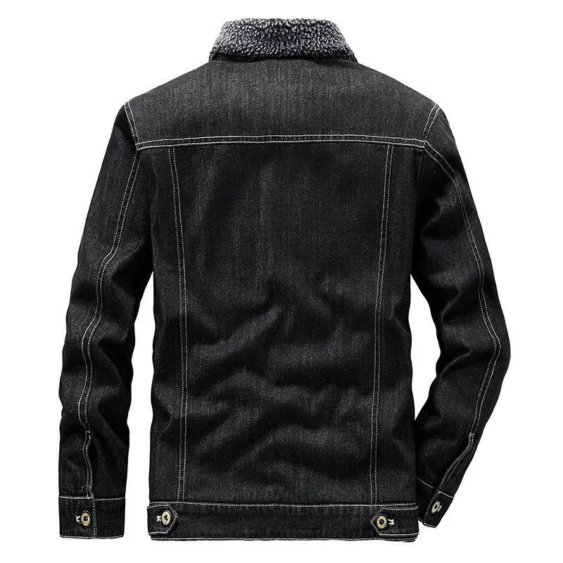 Herren Gefütterte Jeansjacke mit Teddyfleece-Innenfutter und Stehkragen Drune