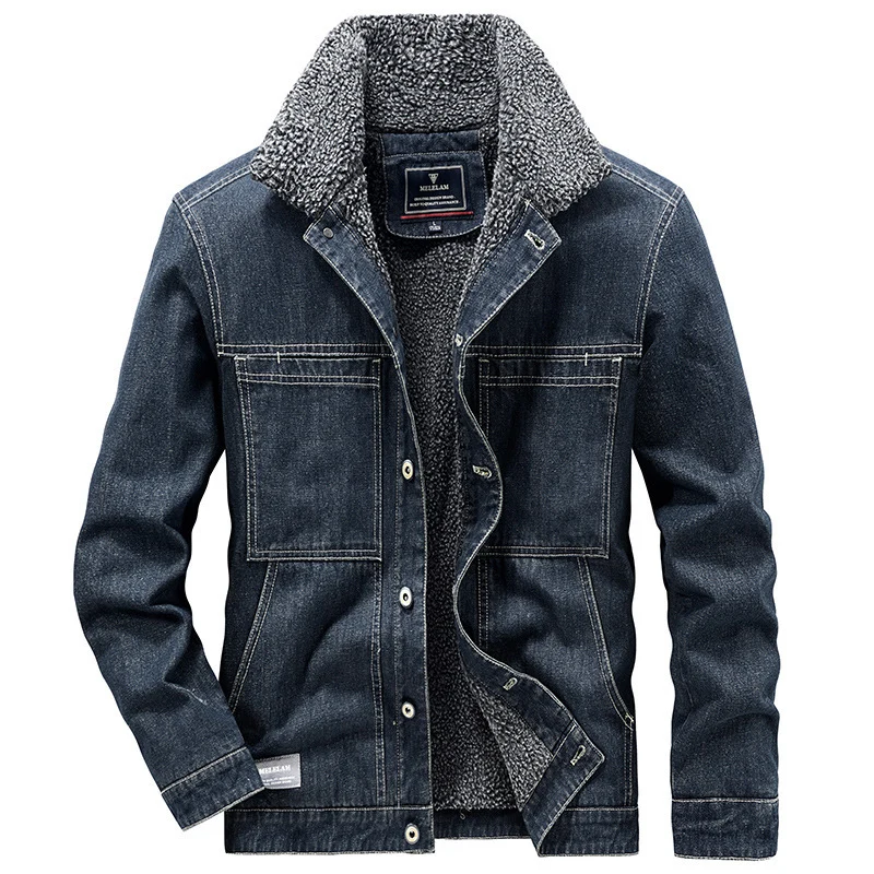 Herren Gefütterte Jeansjacke mit Teddyfleece-Innenfutter und Stehkragen Drune