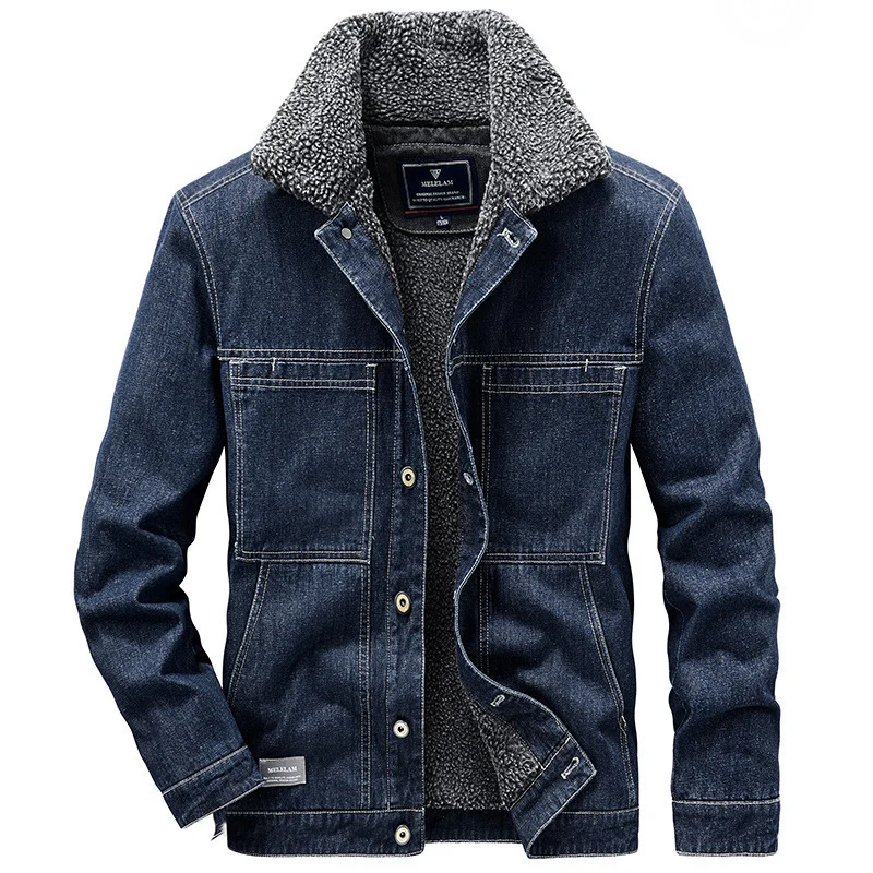 Herren Gefütterte Jeansjacke mit Teddyfleece-Innenfutter und Stehkragen Drune
