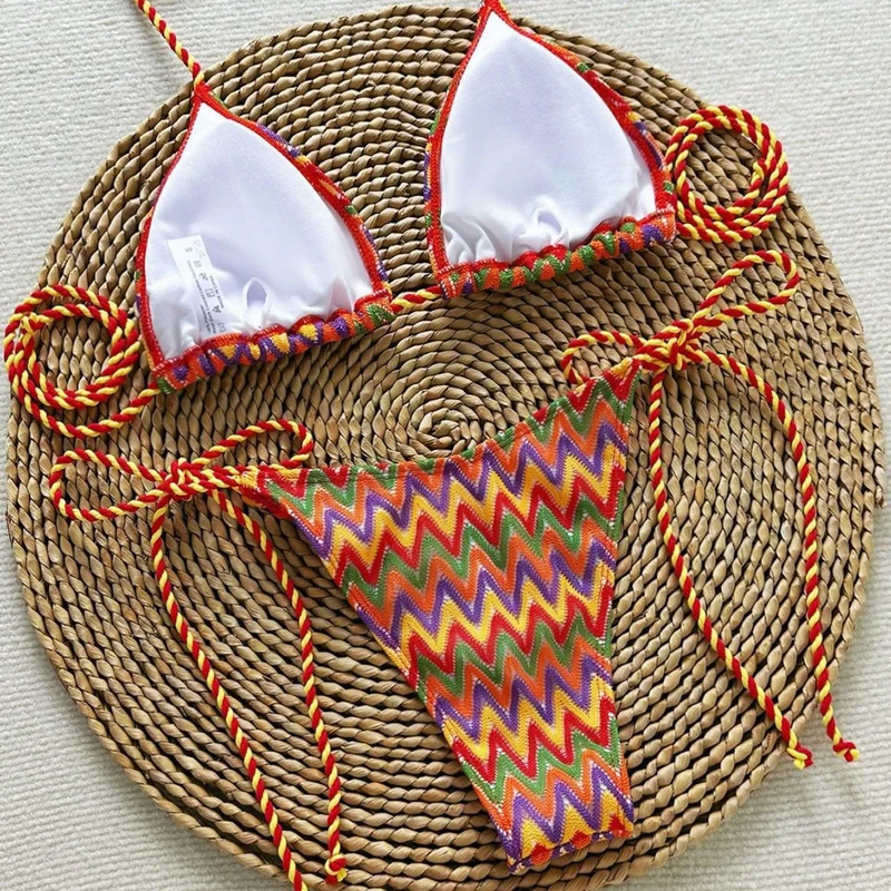 Damen Triangel-Bikini mit auffälligem Wellenmuster Drune