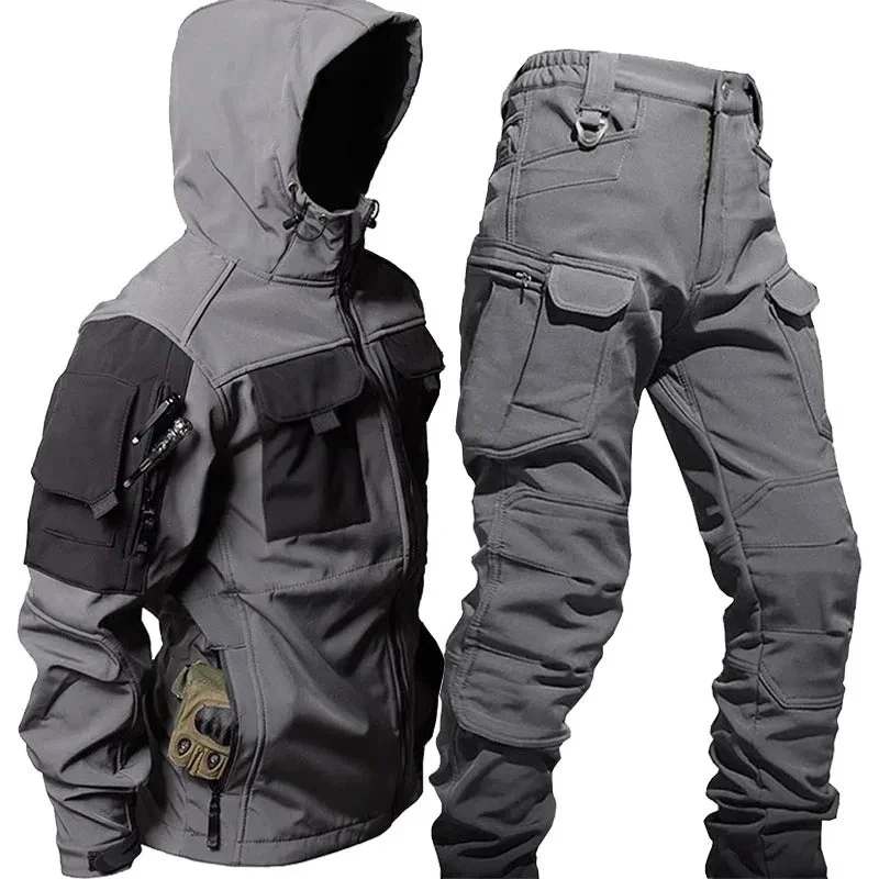 Drune | Outdoor Herren Cargo Set wasserdicht und winddicht mit Kapuze für Wandern und täglichen Gebrauch