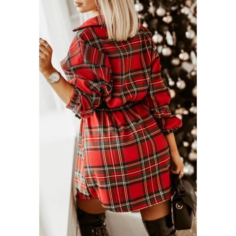 Damen Hemdblusenkleid mit elegantem Karo-Design und taillierbarem Gürtel Drune