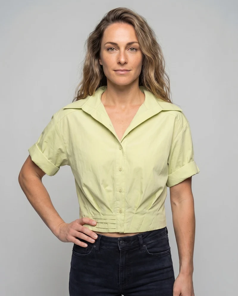 Damen Kurzbluse Matrosenkragen Puffärmel Tailliert