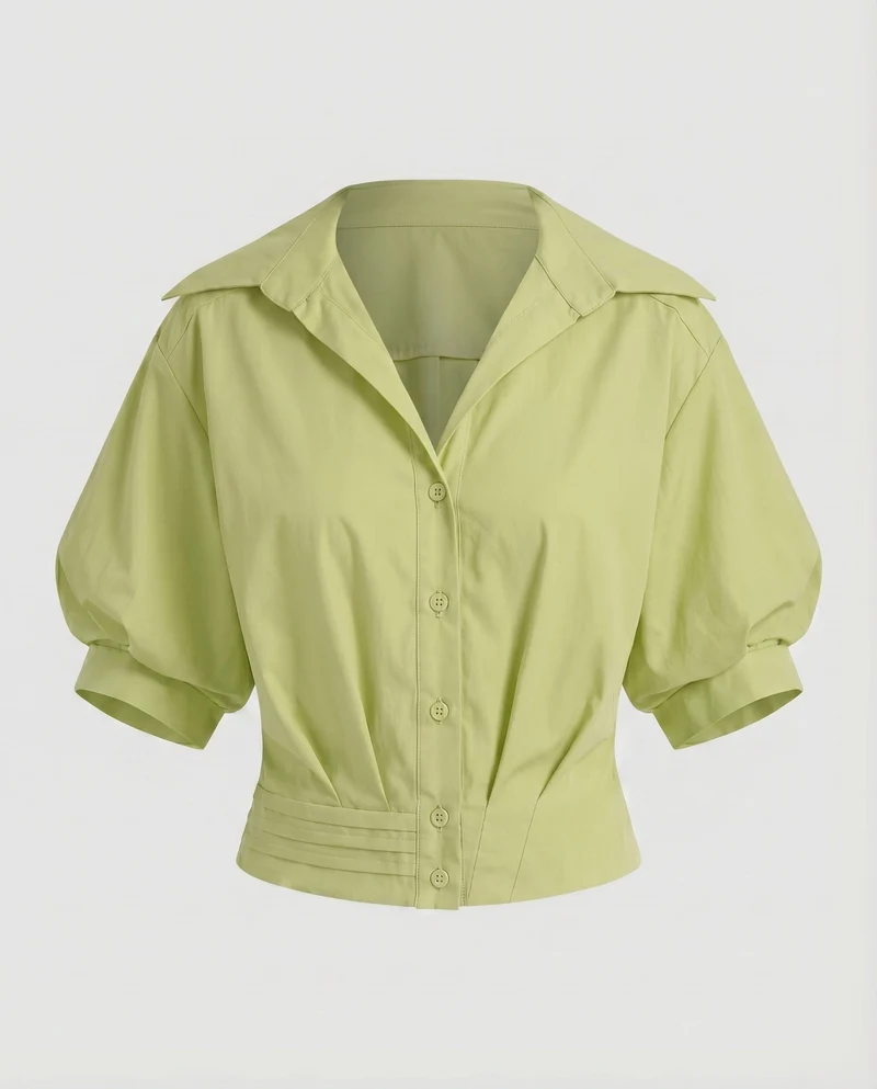 Damen Kurzbluse Matrosenkragen Puffärmel Tailliert
