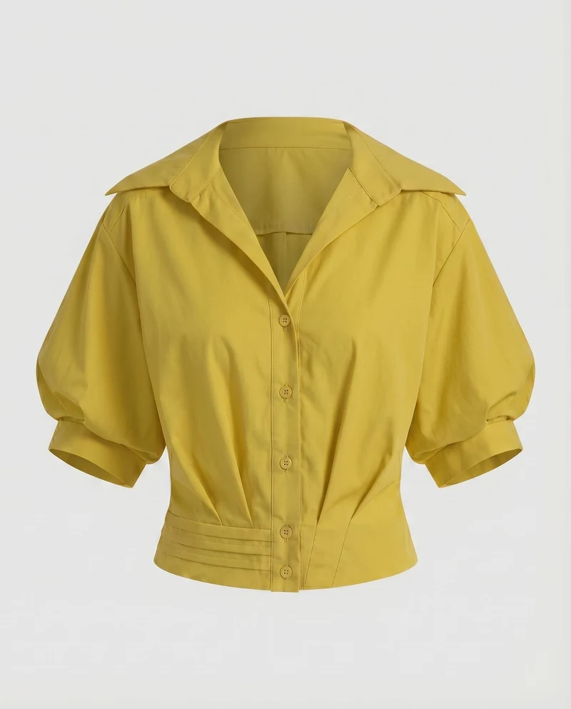 Damen Kurzbluse Matrosenkragen Puffärmel Tailliert