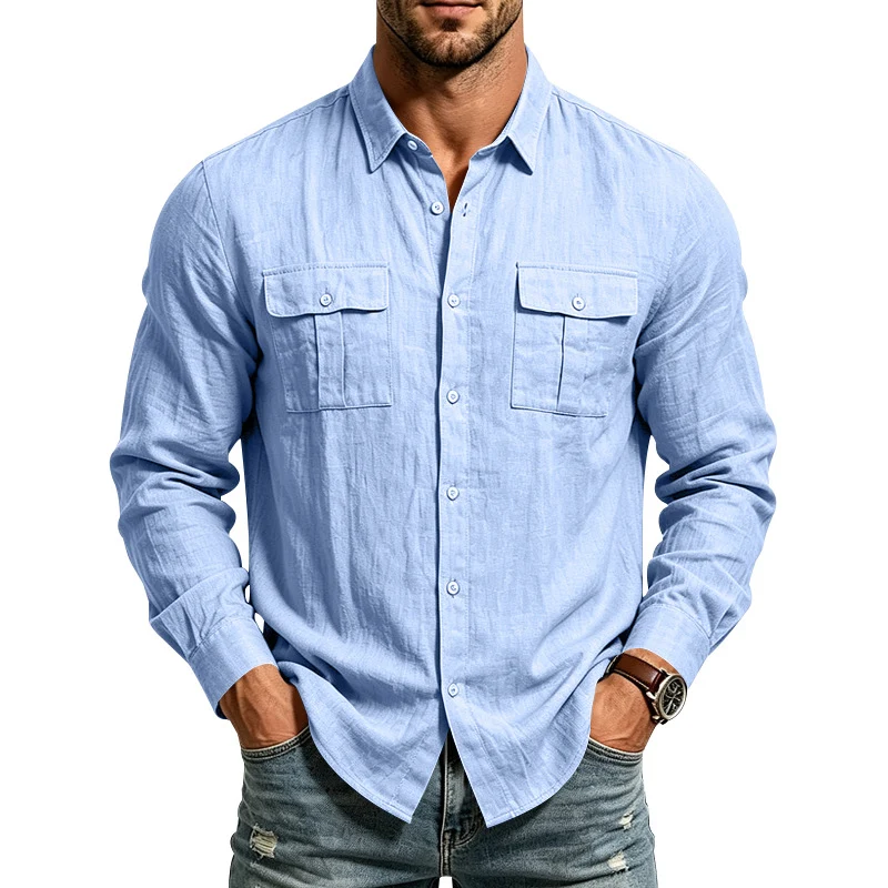Herren Leinenhemd mit Brusttaschen und lässigem Overshirt Drune