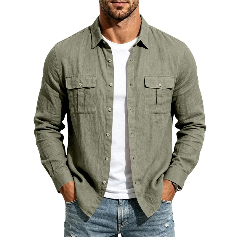 Herren Leinenhemd mit Brusttaschen und lässigem Overshirt Drune