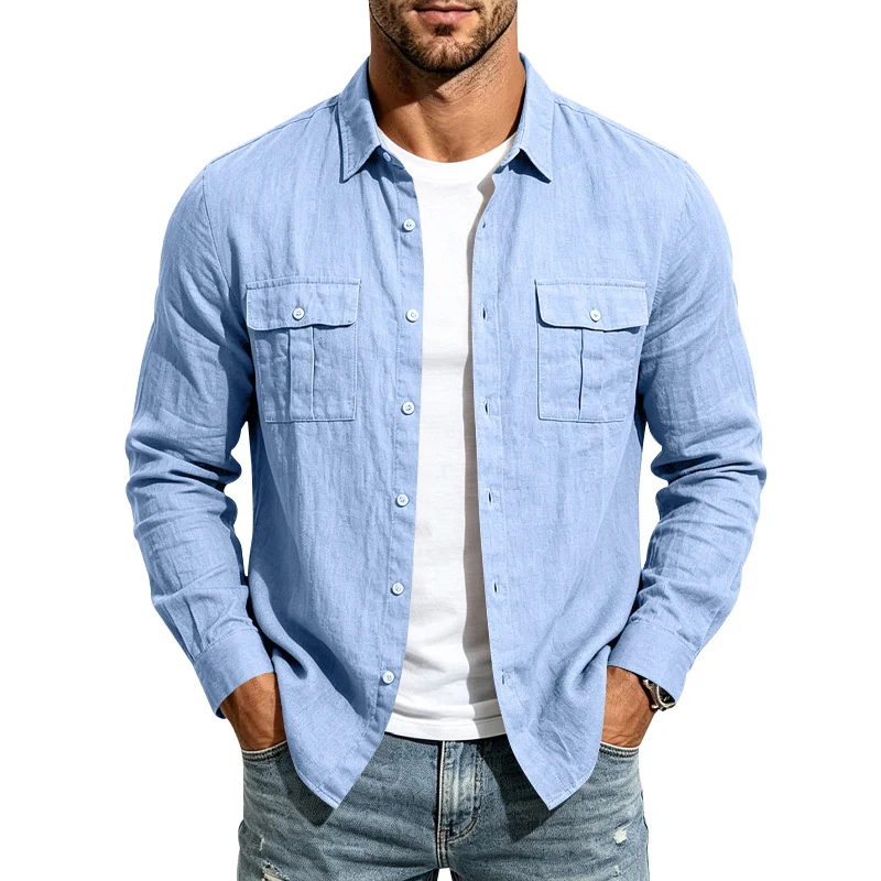 Herren Leinenhemd mit Brusttaschen und lässigem Overshirt Drune