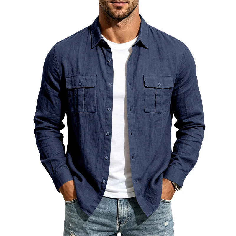 Herren Leinenhemd mit Brusttaschen und lässigem Overshirt Drune