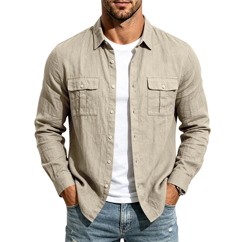 Herren Leinenhemd mit Brusttaschen und lässigem Overshirt Drune