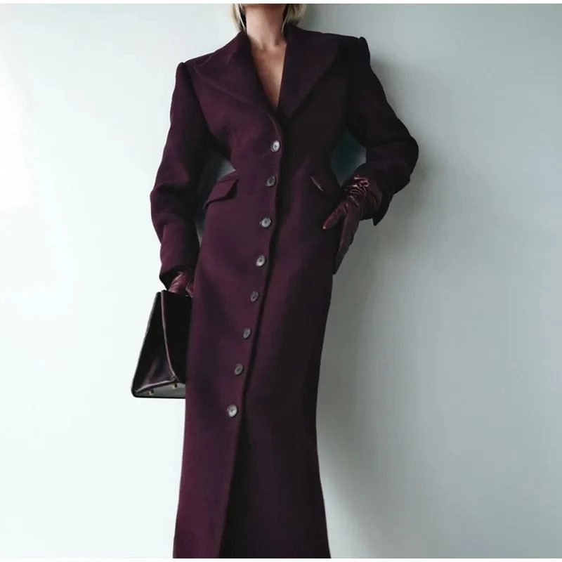 Damen Eleganter Wollmantel mit tailliertem Schnitt und langen Ärmeln Drune