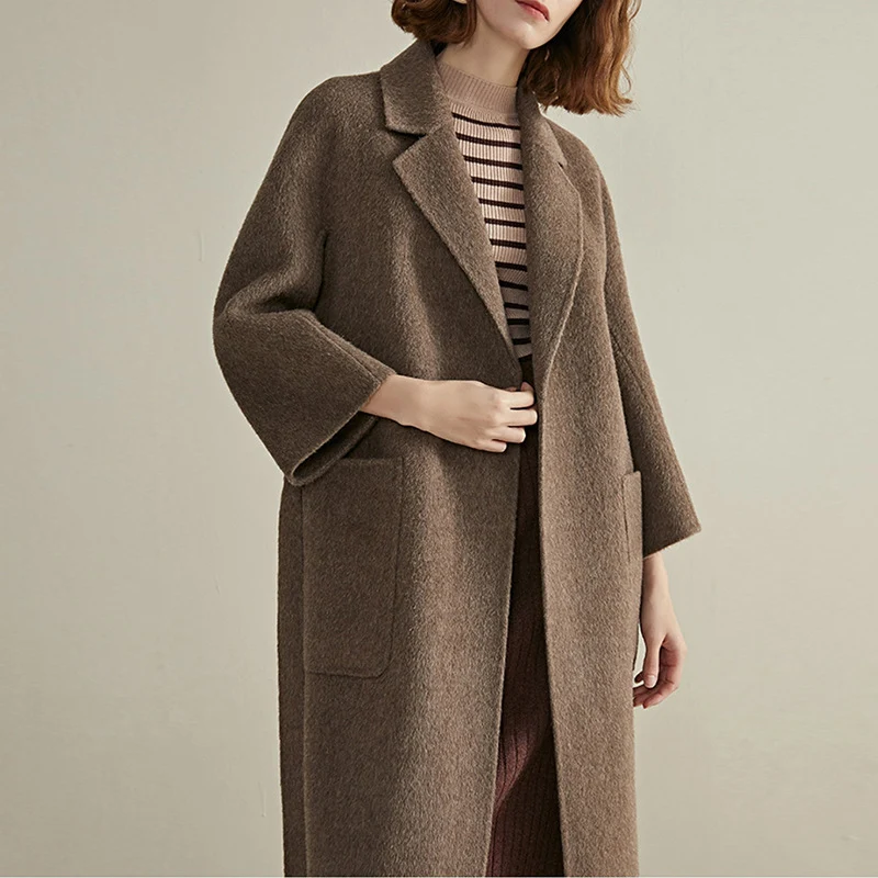 Damen Modischer Wollmantel mit Taillengürtel Drune