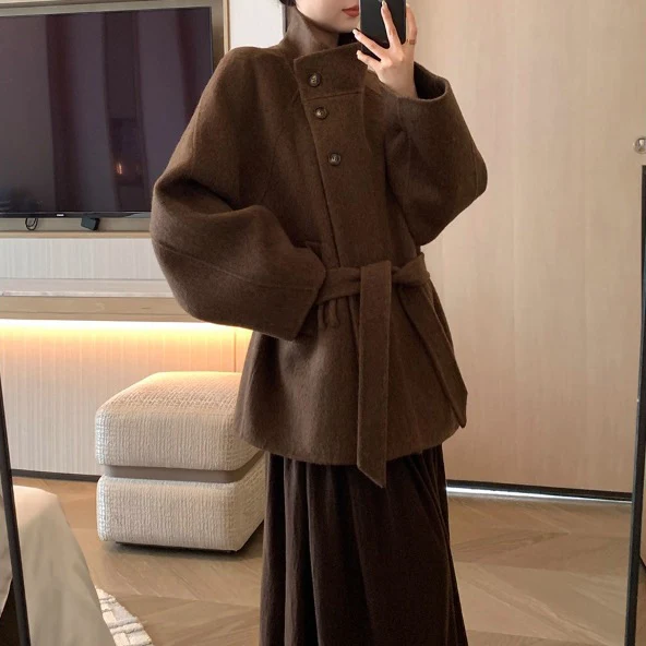 Damen Modischer und eleganter Wollmantel Drune